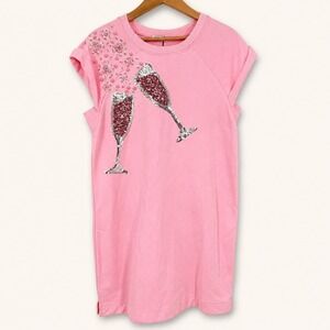 NEW Why Dress Large French Terry‎ Dress Pink Champagne Sequin Mini Party Bling